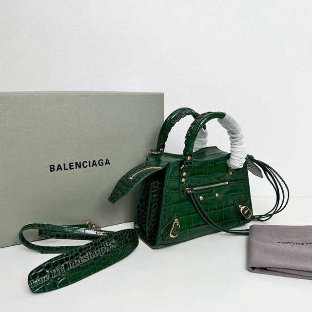 Balenciaga專櫃爆款鱷魚紋系列新版機車包 巴黎世家經典Neo Classic Mini墨綠金鱷魚紋手提女包 fyj1037